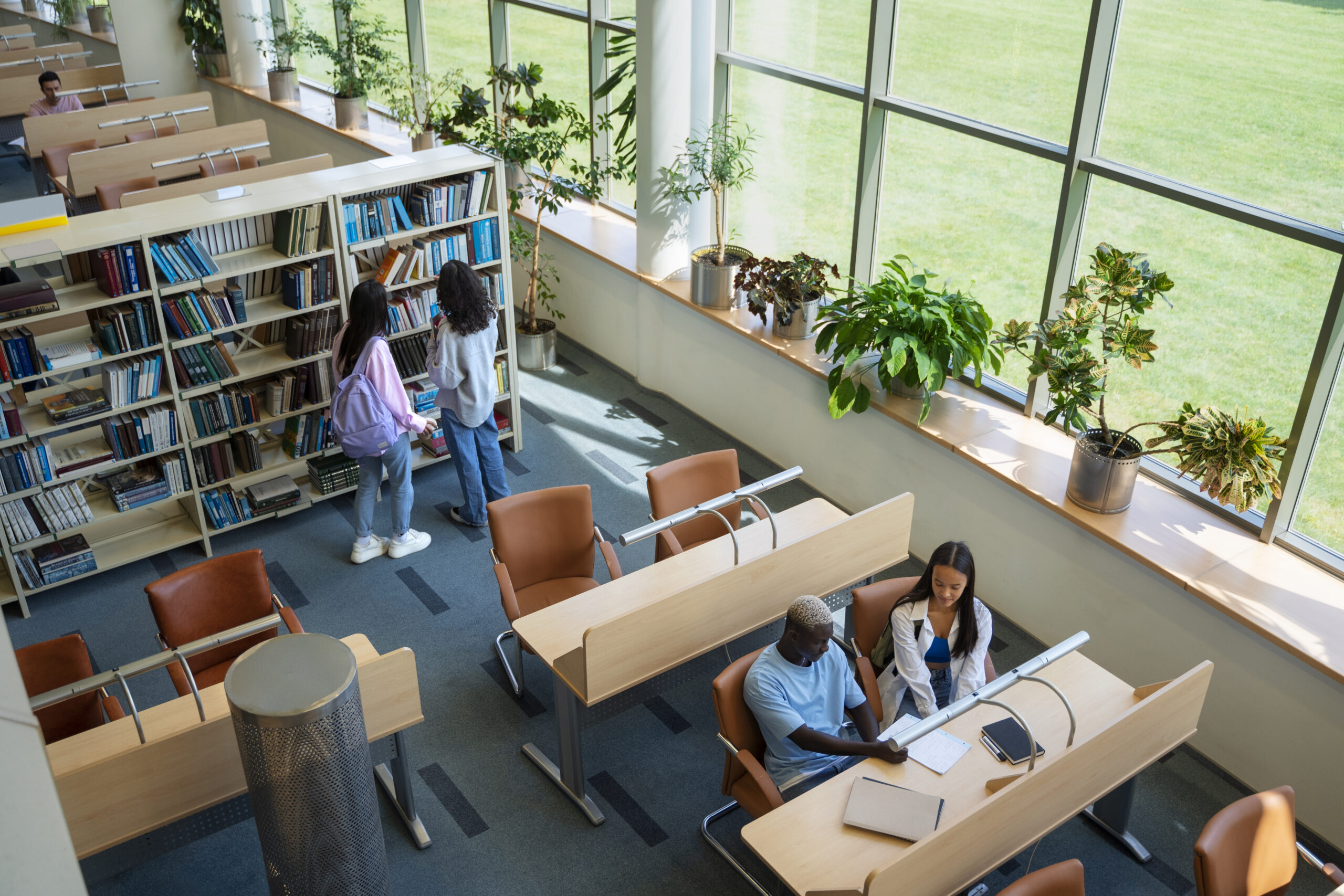 high-angle-students-learning-library